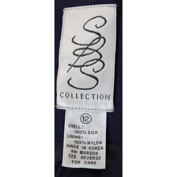 VTG 90s SBS Collection Navy Blue Silk Skirt Suit sz 12 Women Work Shoulder Pads - Picture 12 of 13